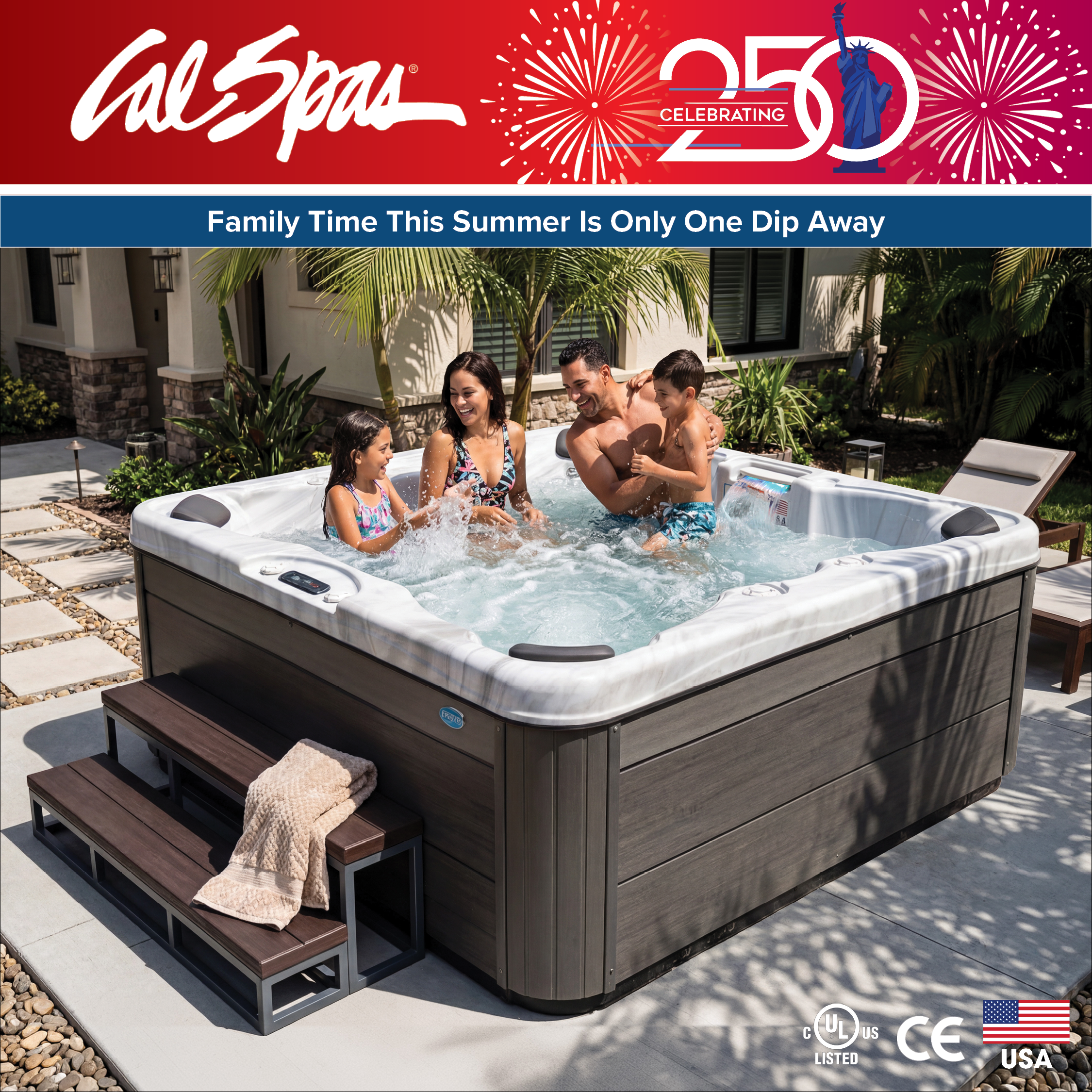 Calspas hot tub being used in a family setting - Napa